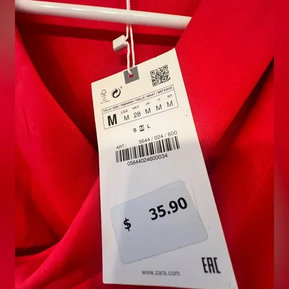 NWT Zara Red Draped Dress, size medium - Picture 3 of 6